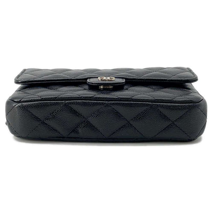 Chanel Matelasse Timeless Classics Flap Phone Case Black AP2096 Caviar Leather
