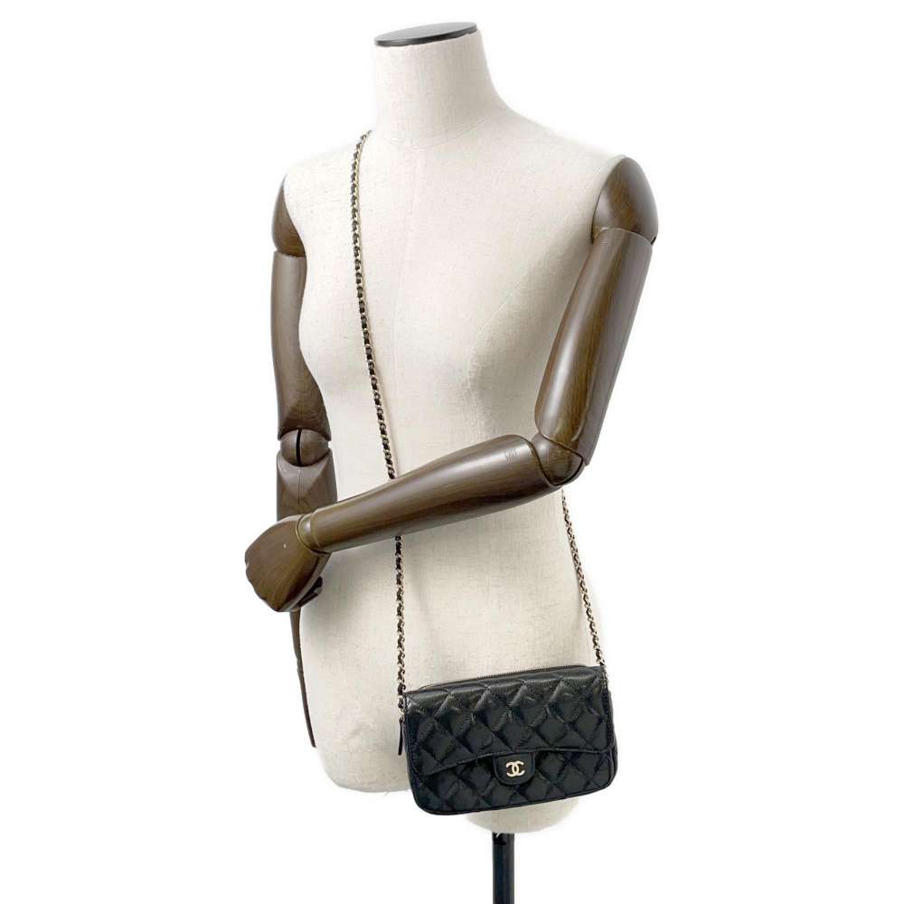 Chanel Matelasse Timeless Classics Flap Phone Case Black AP2096 Caviar Leather