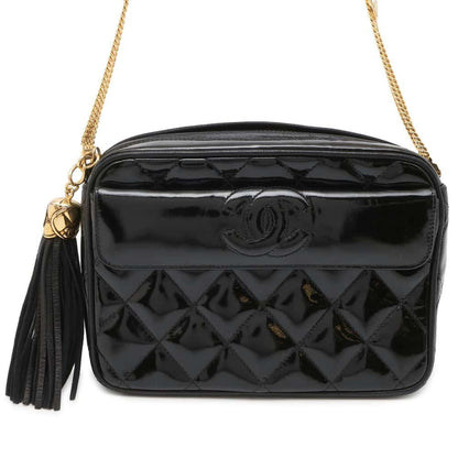 Chanel Tassel ChainShoulder Bag Black Patent Leather Leather Size Mini