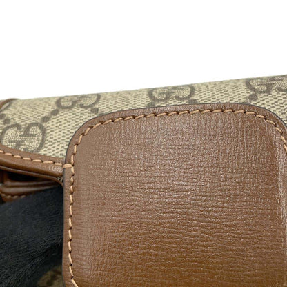 GUCCI GG Supreme Horsebit 1955 Strap Wallet Beige/Brown 699760 GG SupremeCanvas Leather