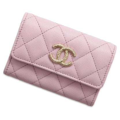 Chanel Matelasse Logo Flap Coin/Card Case Pink AP4093 Caviar Leather