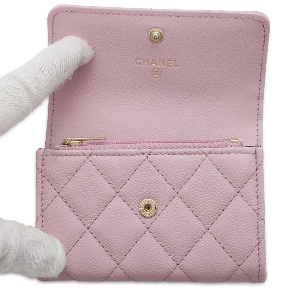 Chanel Matelasse Logo Flap Coin/Card Case Pink AP4093 Caviar Leather