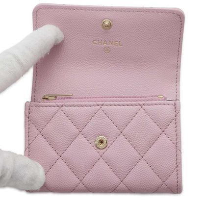 Chanel Matelasse Logo Flap Coin/Card Case Pink AP4093 Caviar Leather