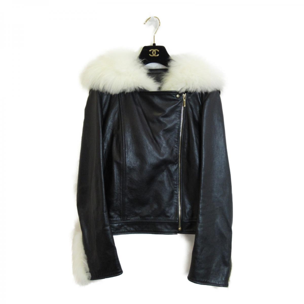 Chanel Fur Leather Biker Jacket, 36