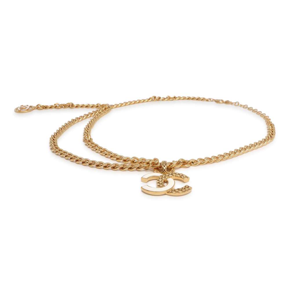 Chanel CC Logo ChainBelt Size 76 Gold/White Metal Enamel