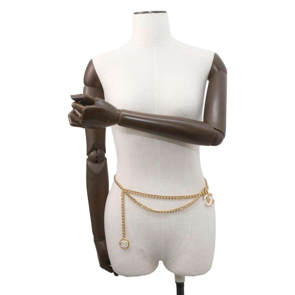 Chanel CC Logo ChainBelt Size 76 Gold/White Metal Enamel