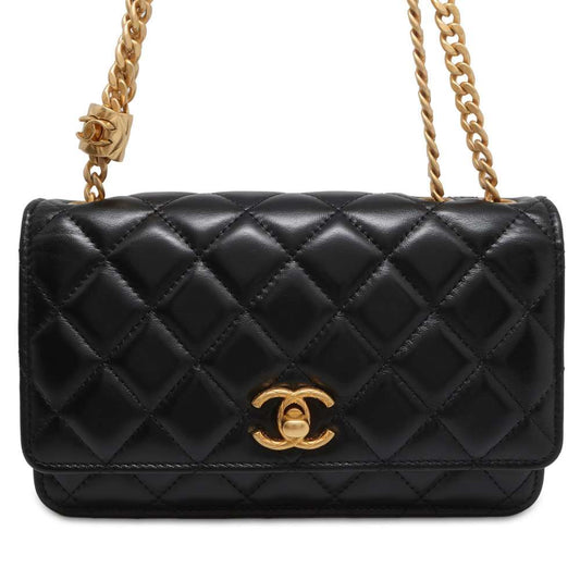 CHANEL Matelasse Chain wallet Black Lambskin