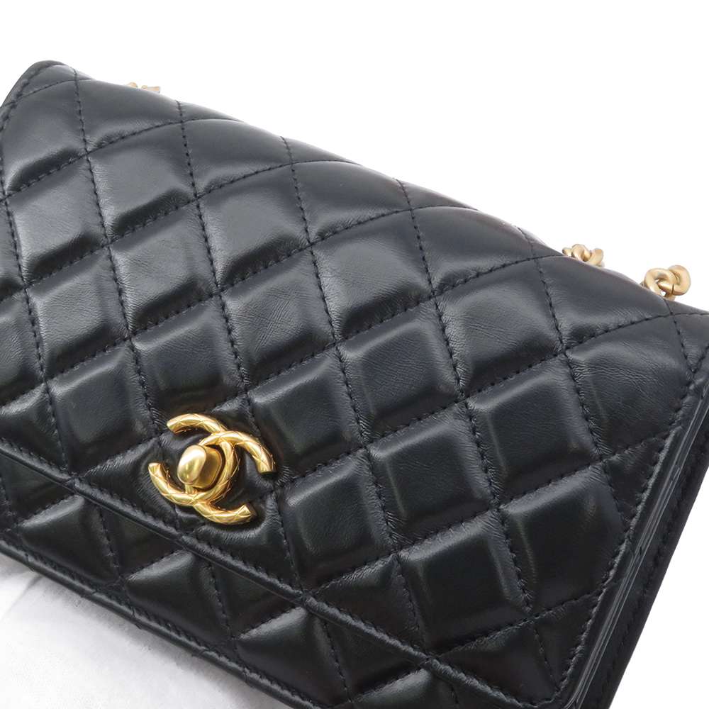 CHANEL Matelasse Chain wallet Black Lambskin