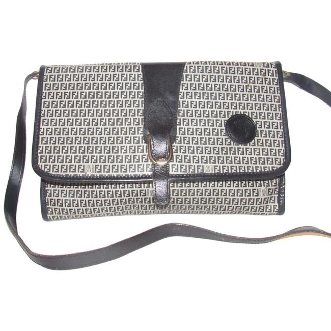Fendi Vintage Two Way Style Pursesdesigner Purses Blue Small F Logo Print Coated Canvas And Navy Lea