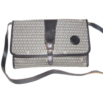 Fendi Vintage Two Way Style Pursesdesigner Purses Blue Small F Logo Print Coated Canvas And Navy Lea