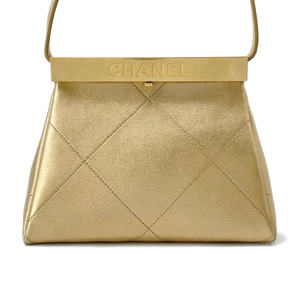 Chanel Kiss Rock Frame Shoulder Bag Gold Leather