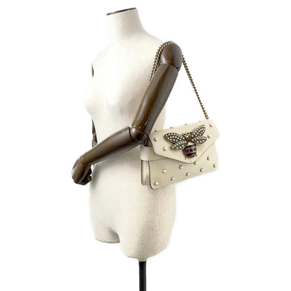 GUCCI Broadway ChainShoulder Bag White 453778 Leather Faux Pearl  Rhinestone