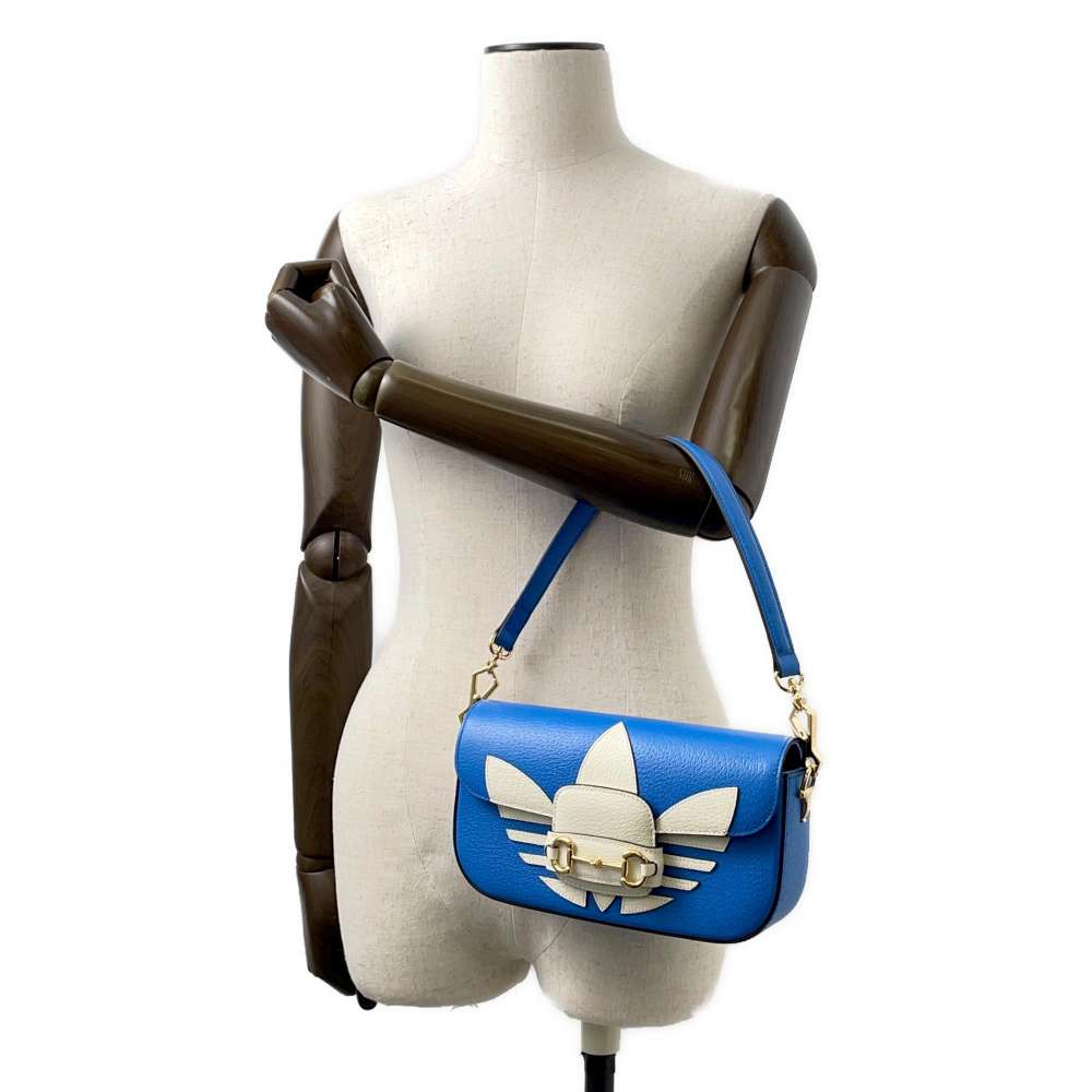 GUCCI Adidas collaboration Horsebit1955 ChainShoulder Bag White/Blue 722009 Leather Size Small