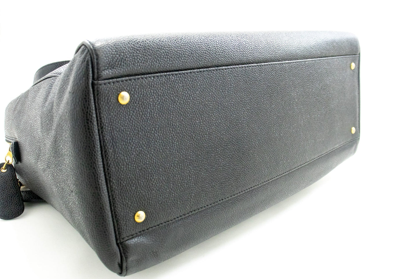 CHANEL Caviar Big Large Chain Shoulder Bag Black Leather Gold Zip