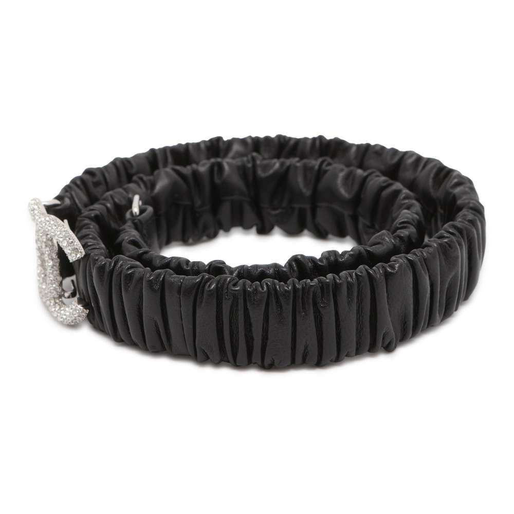 CHANEL CC Logo RhinestoneGathered Belt Size 75 Black AA9476 Rhinestone Leather