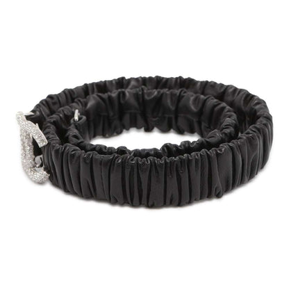 CHANEL CC Logo RhinestoneGathered Belt Size 75 Black AA9476 Rhinestone Leather