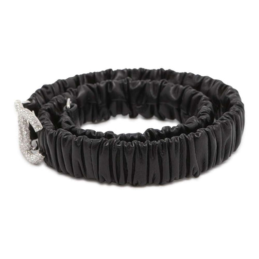CHANEL CC Logo RhinestoneGathered Belt Size 75 Black AA9476 Rhinestone Leather