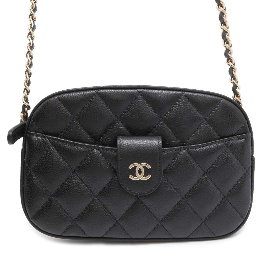 Chanel ChainShoulder Bag Matelasse CC Logo Black AP3998 Caviar Leather