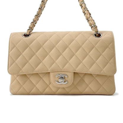 Chanel Matelasse25 W Flap ChainShoulder Bag Beige A01112 Caviar Leather Size 25
