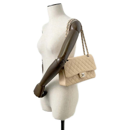 Chanel Matelasse25 W Flap ChainShoulder Bag Beige A01112 Caviar Leather Size 25