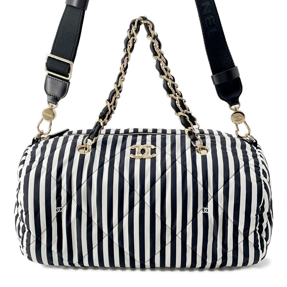 Chanel Large Bowling Bag White/Black AS4696 Nylon