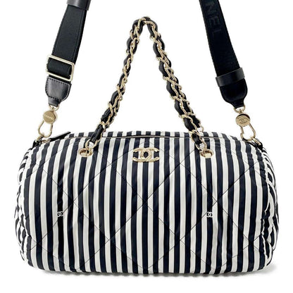 Chanel Large Bowling Bag White/Black AS4696 Nylon