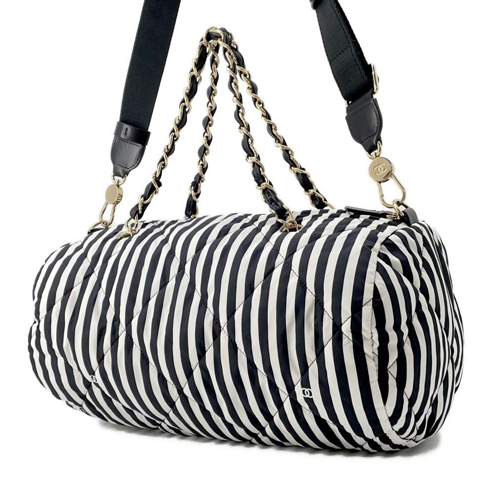 Chanel Large Bowling Bag White/Black AS4696 Nylon