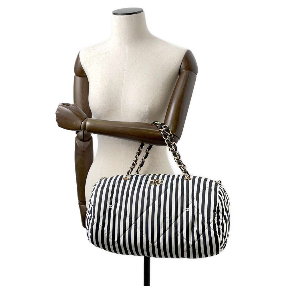 Chanel Large Bowling Bag White/Black AS4696 Nylon