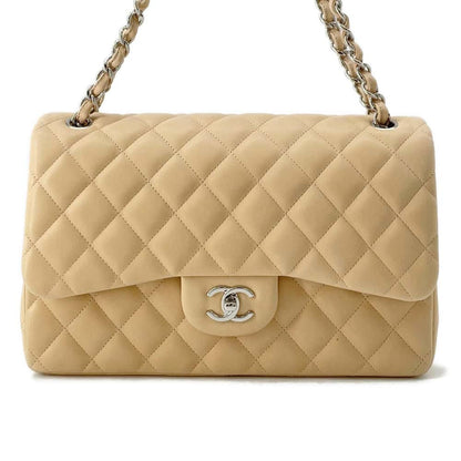 Chanel Jumbo Matelasse Double Flap Shoulder Bag Beige A58600 Lambskin Size 30
