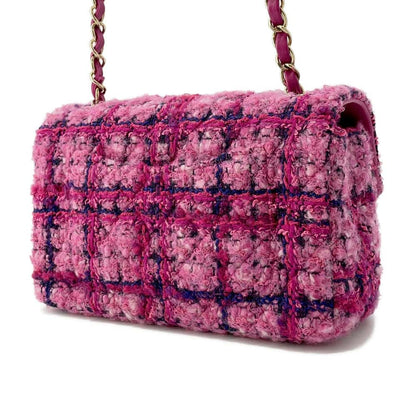 Chanel Mini Classic Shoulder Bag Pink/Fuchsia/Navy Blue/Black A69900 Wool  Cotton Mix Fiber Size 20