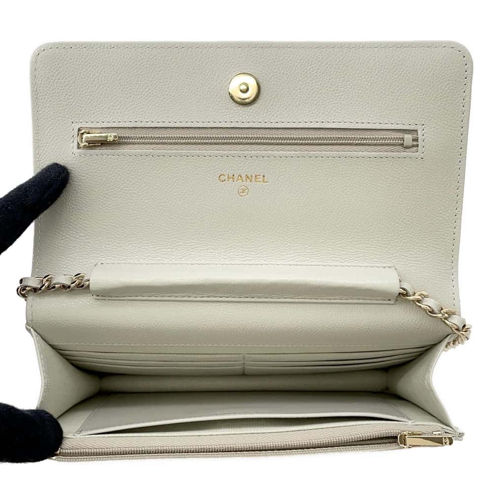 CHANEL Chain wallet Light Gray AP0250 Caviar Leather