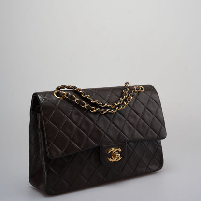 Chanel Vintage timeless Flap Bag in Chocolate Brown With Gold Hardware 24k Gold Hardware