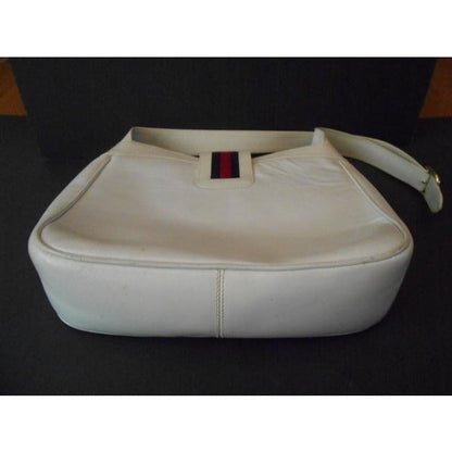 Gucci Vintage Pursesdesigner Purses White Leather With Red And Blue Striped Accent And Large Gold G