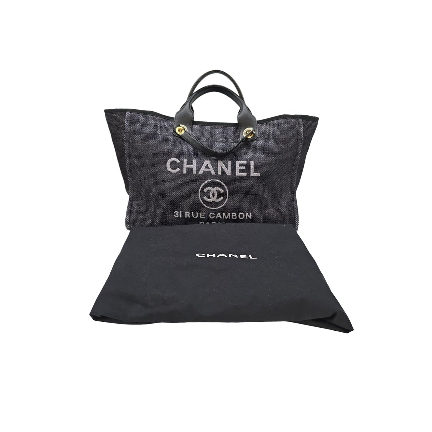 Chanel Woven Straw Raffia Medium Deauville Tote Black