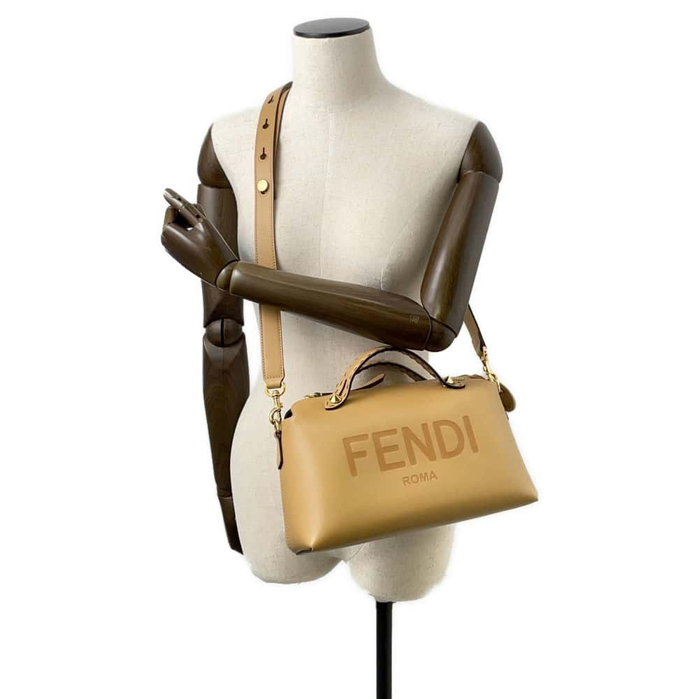 FENDI BY THE WAY FENDI logo 2WAY Handbag Brown 8BL146 Leather Size Medium