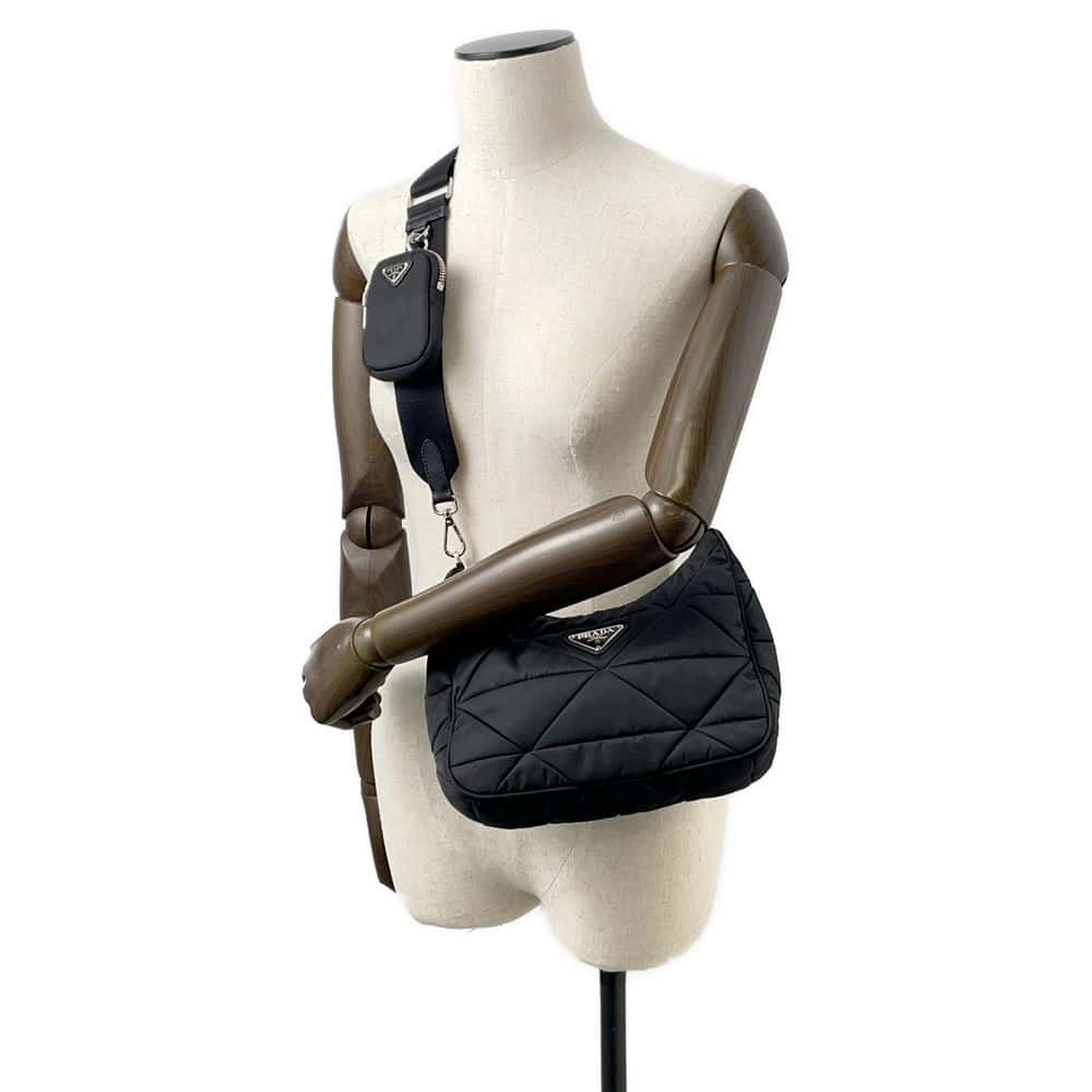 PRADA Tessuto Quilt Shoulder Bag Black 1BC151 Nylon