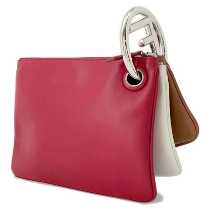 FENDI Triplet Clutch Bag Red/White/Brown 8BS001 Leather