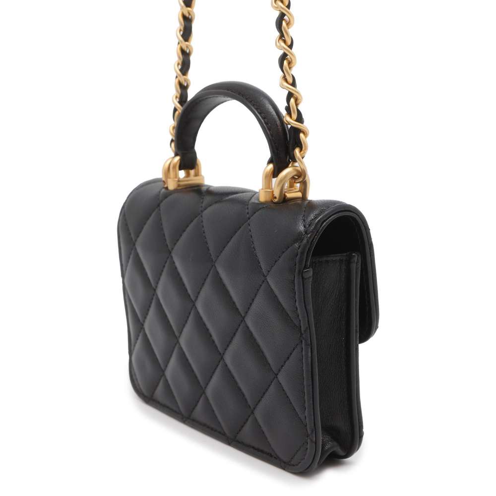 CHANEL Matelasse Flap Chain Wallet Black AP2200 Lambskin