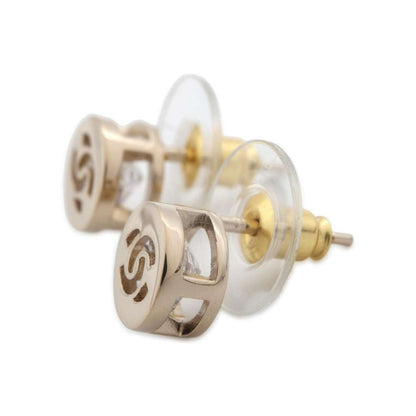 Chanel Round CC Logo Earrings Champagne Gold ABE107 Metal strass