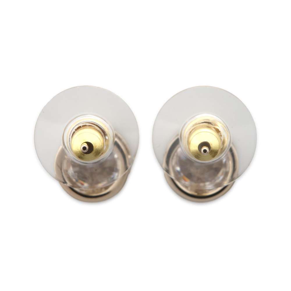 Chanel Round CC Logo Earrings Champagne Gold ABE107 Metal strass
