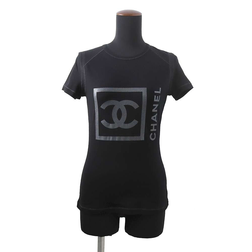 Chanel Chanel Sports CC Logo/Chanel Logo T-Shirt Size 38 Black P30784 90% Cotton, 10% Spandex