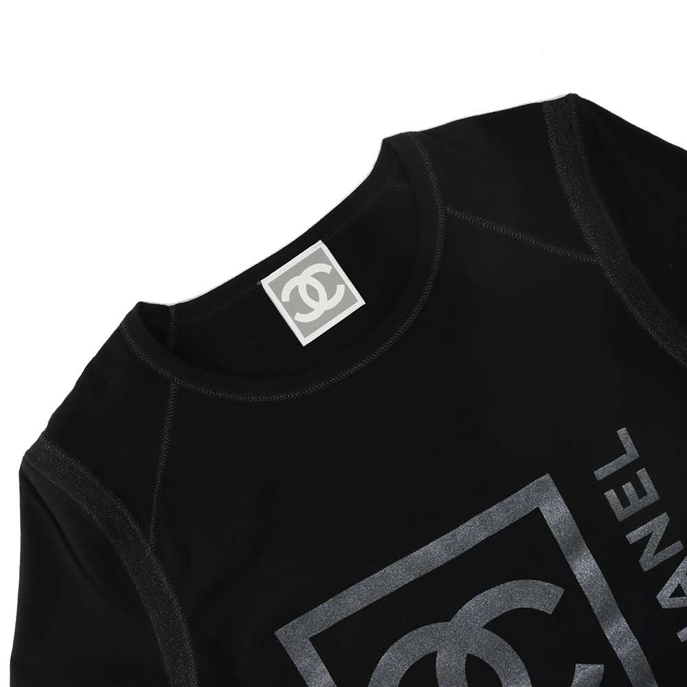 Chanel Chanel Sports CC Logo/Chanel Logo T-Shirt Size 38 Black P30784 90% Cotton, 10% Spandex