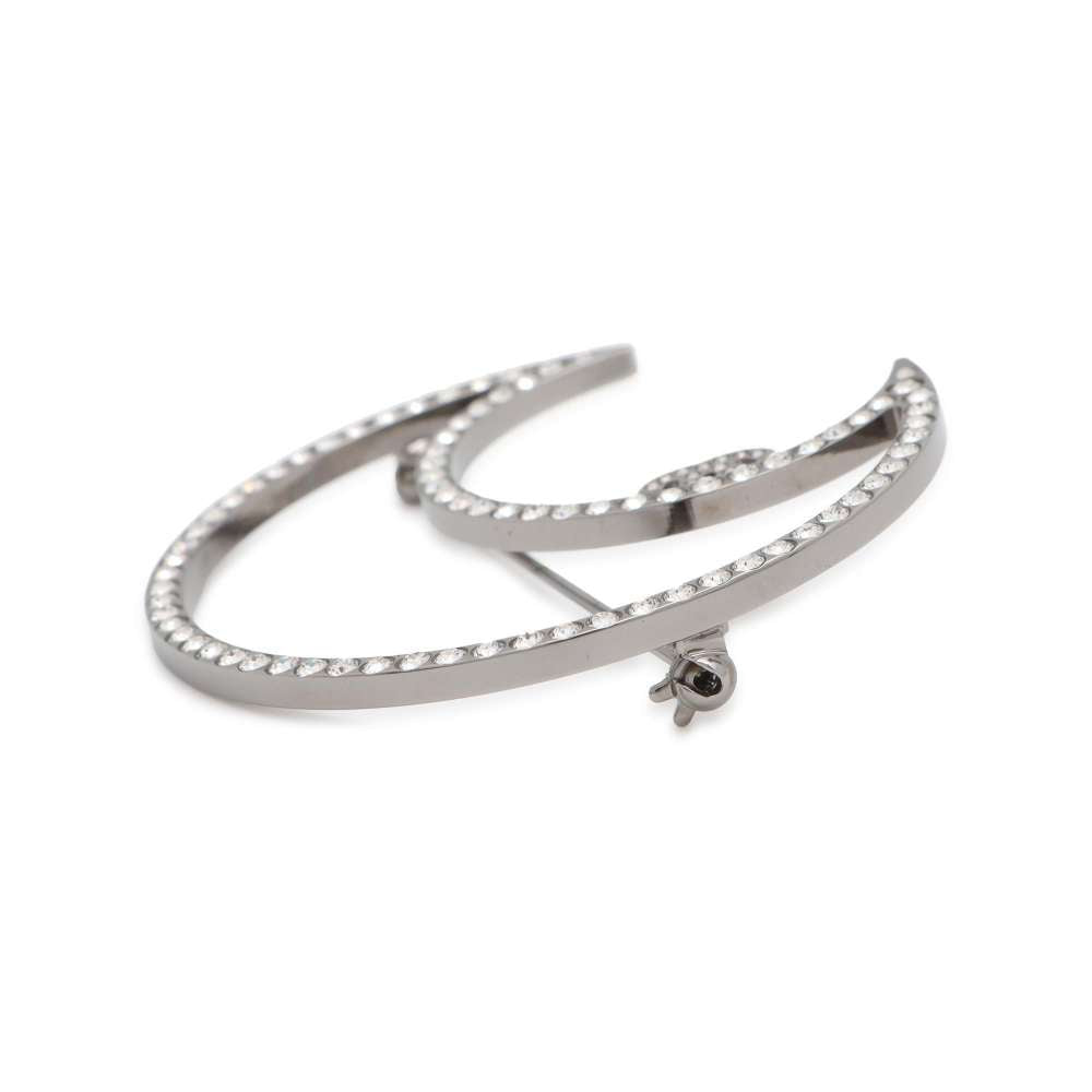 Chanel Brooch Moon Motif Rhinestone Silver Metal