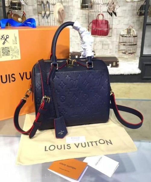 Louis Vuitton Speedy Bandouliere 25 Monogram Empreinte Leather Marine Rouge