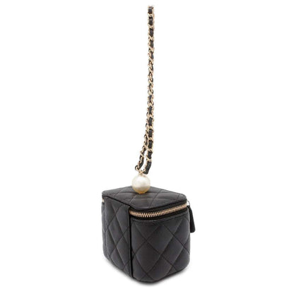 Chanel Matelasse Vanity Bag Pearl Black AP2161 Caviar Leather Faux Pearl Size Mini