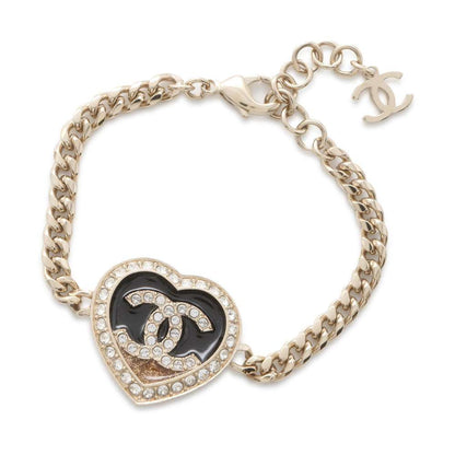 Chanel Heart CC Logo Bracelet Gold/Black ABB654 Metal Rhinestone