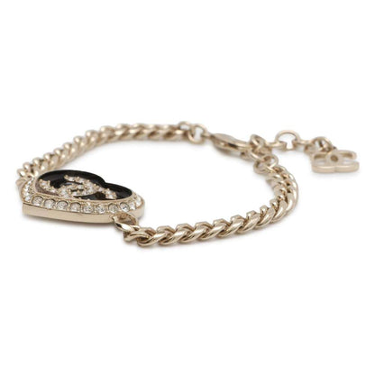 Chanel Heart CC Logo Bracelet Gold/Black ABB654 Metal Rhinestone