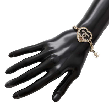 Chanel Heart CC Logo Bracelet Gold/Black ABB654 Metal Rhinestone