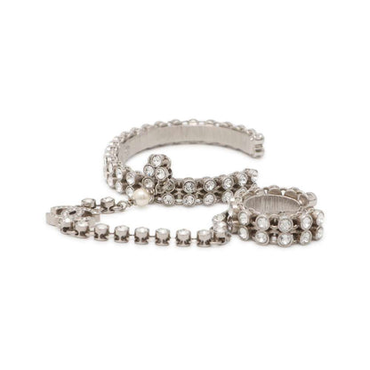 Chanel Finger Bracelet Ring Bracelet CC Logo Size S Silver AB7144 Metal  Rhinestone