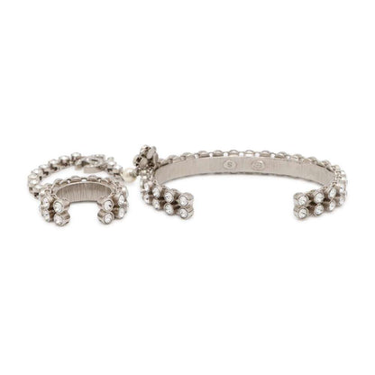 Chanel Finger Bracelet Ring Bracelet CC Logo Size S Silver AB7144 Metal  Rhinestone